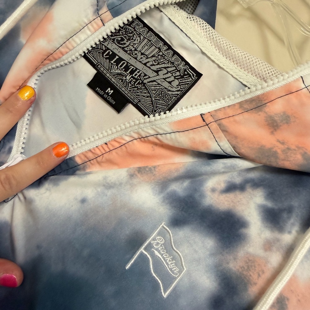 Tie-Dye Half-Zip Hoodie in Navy Blue & Coral - Picture 3 of 3